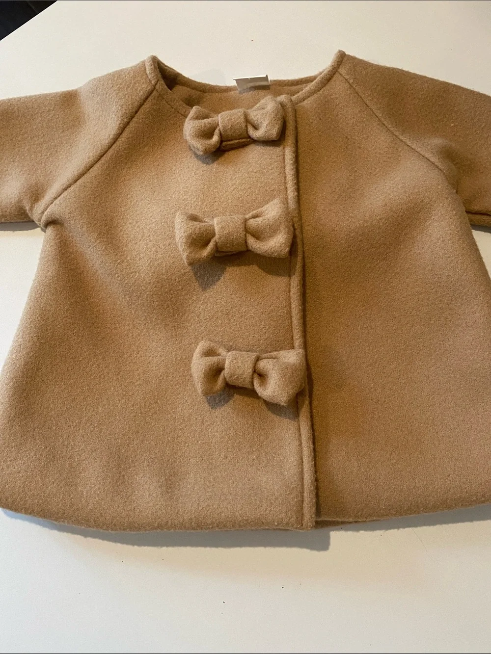 Girls' Bow-Front Pea Coat in Camel